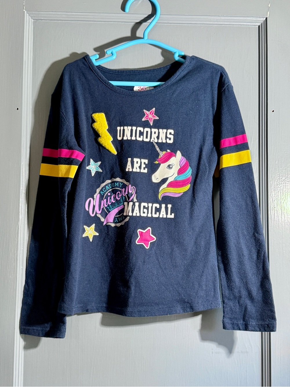 Garanimals Navy Long-Sleeve Unicorn Tee with Pink and Yellow Stripes